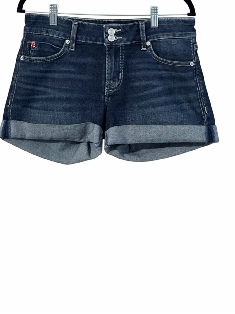 Hudson Denim Cuffed Shorts Flap Pocket Dark Wash Jean Shorts - Picture 9 of 10